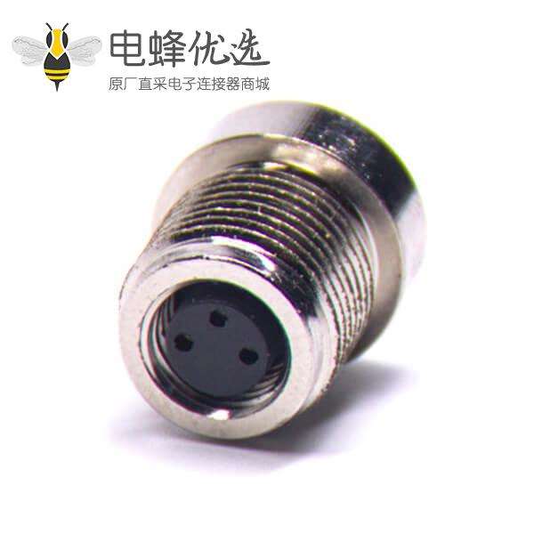 传感器M8连接器接线 A型板端前锁焊线式3芯母插座传感器