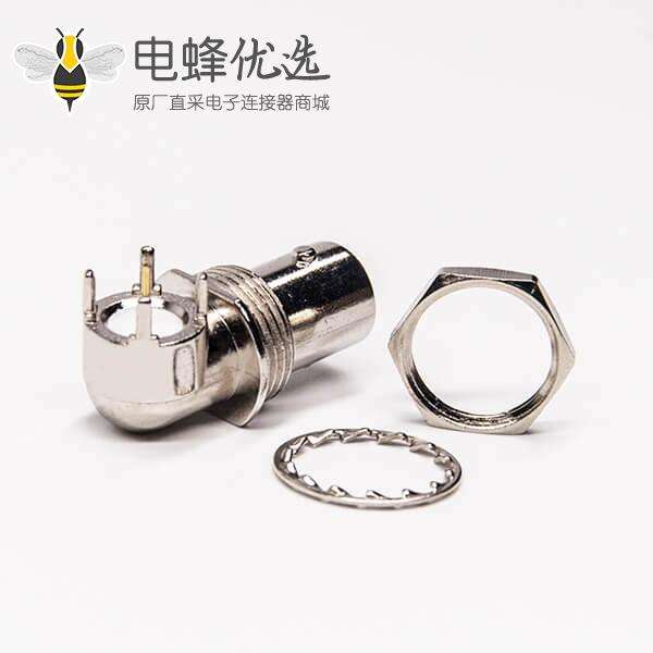 bnc插板接PCB板连接器弯式母头穿墙面板安装