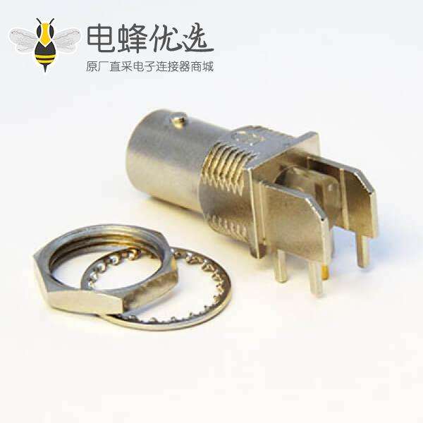 弯式穿墙BNC连接器母头PCB插板式穿墙8mm厚度75欧姆镀镍