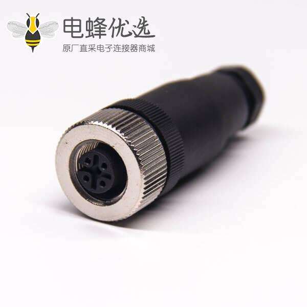 m12 4芯接头A型直式母头塑胶外壳内螺纹接头