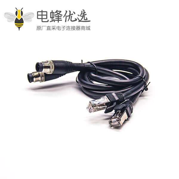 RJ45转4针M12插头公头双边接线连接器