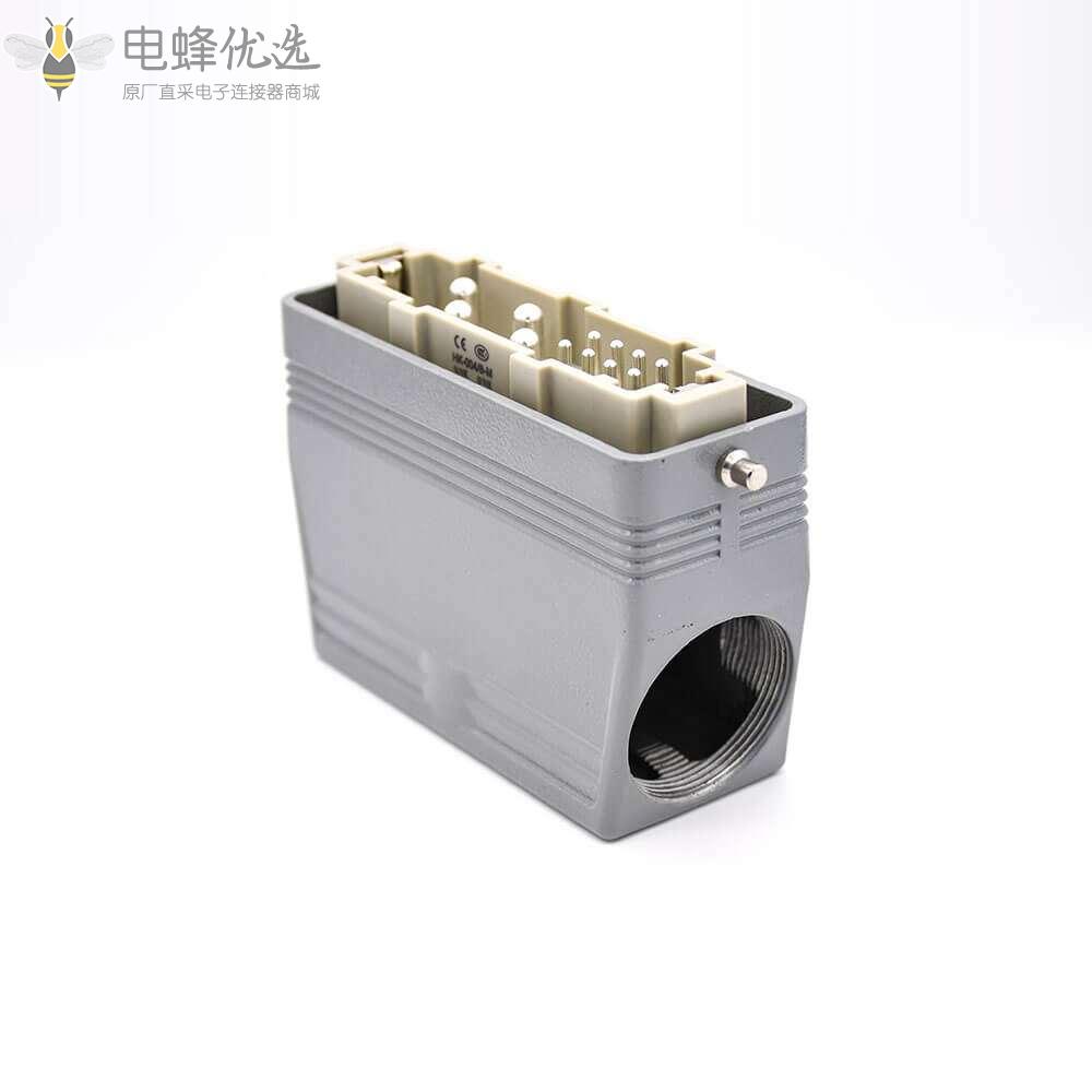 HDC连接器公母对接高结构斜出口开孔安装12芯H24B外壳铁扣PG29