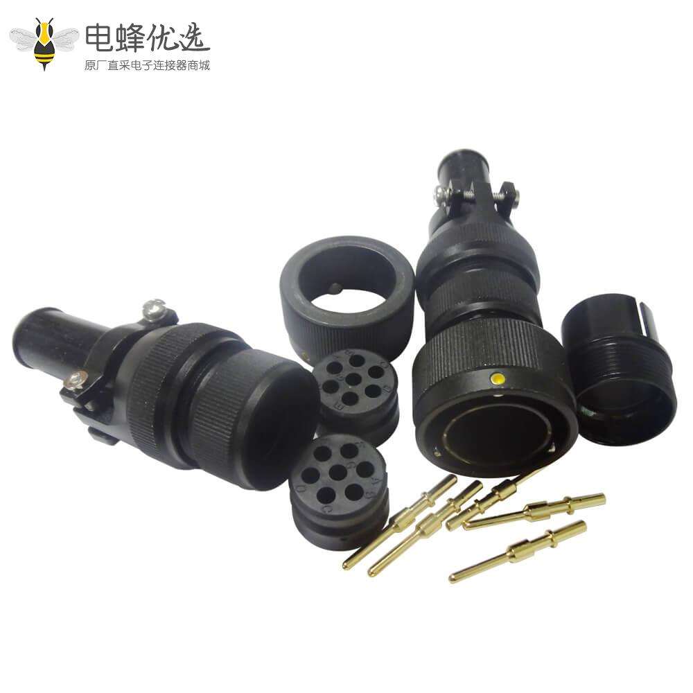 铁路专用圆形电连接器JL黑色阳极化美标7芯卡扣连接公插头直式牵引连接器