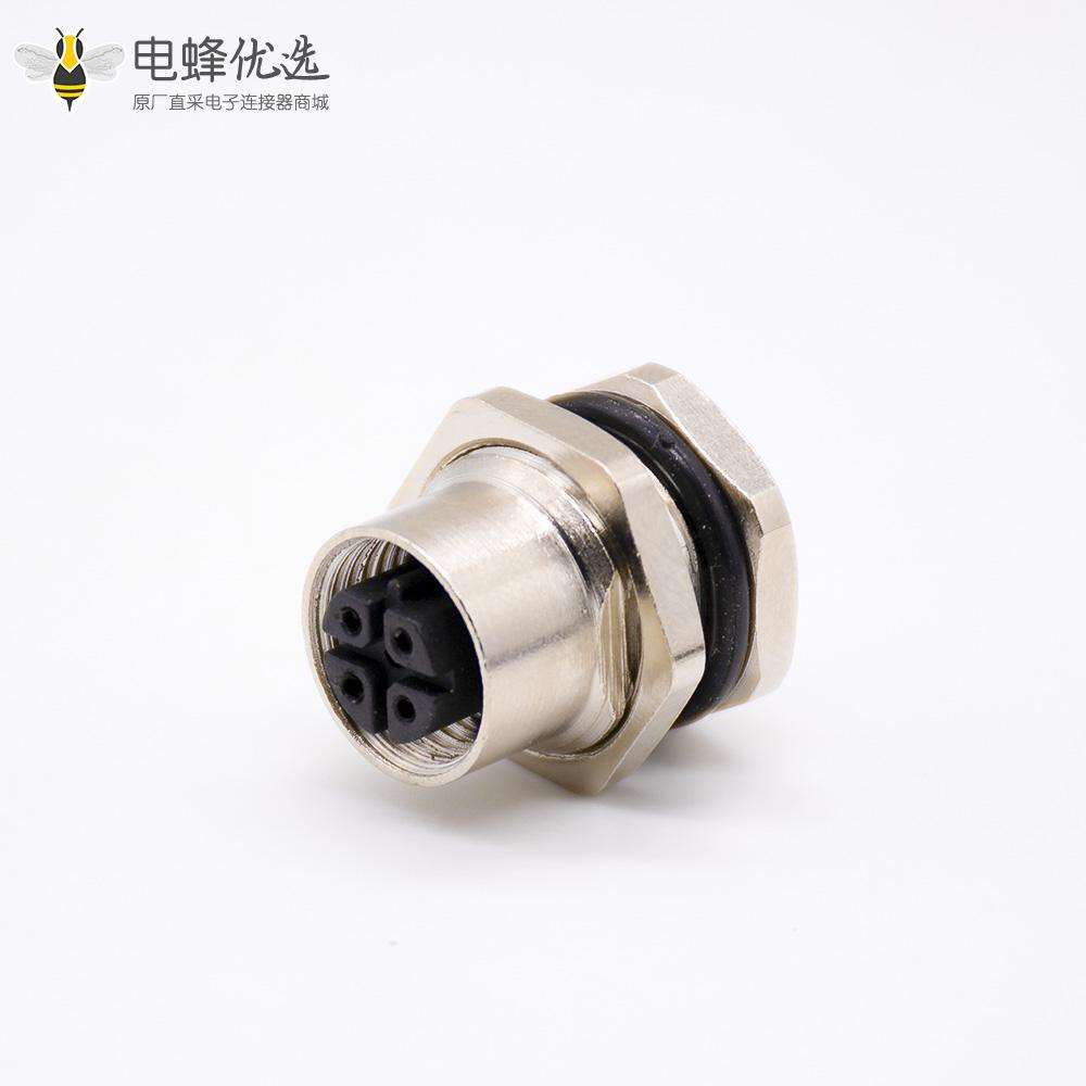 m12连接器5芯母头直式前锁板焊线D编码