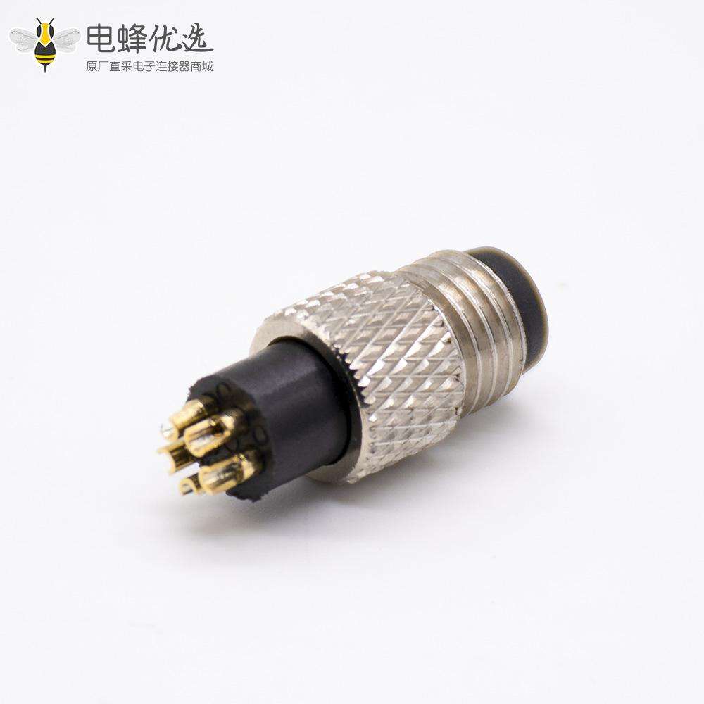 传感器m8连接器5芯直注塑公头焊杯不带屏蔽B编码
