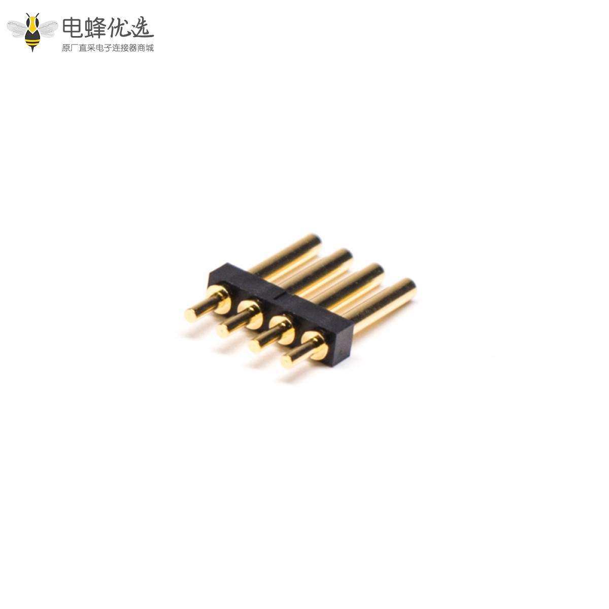Pogopin电池连接器4芯黄铜镀金2.5MM间距单排厚度2MM
