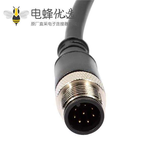 m12传感器电缆双公头8pin直式连线长A编码24ft AWG24 不带屏蔽