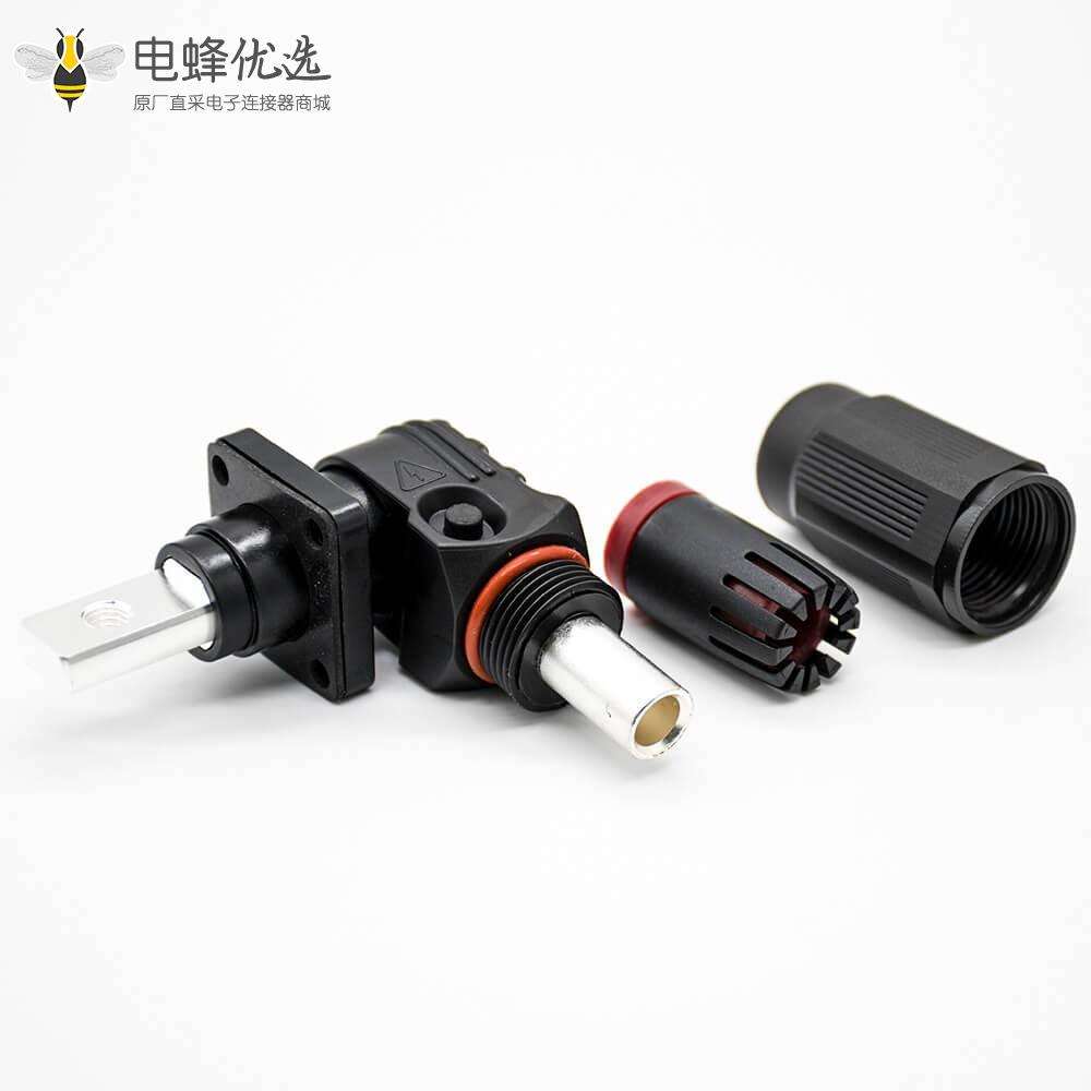 防水连接器单芯弯式插头插座12mm 300A带孔铜牌黑色IP65塑料防水