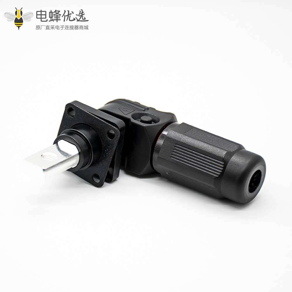 高压连接器弯式6mm插头插座IP65 100A黑色带孔铜牌