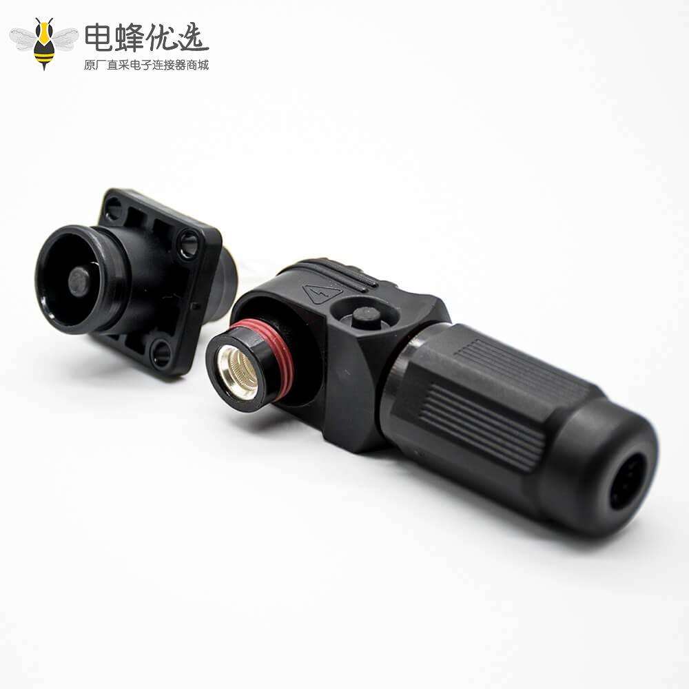 高压连接器弯式6mm插头插座IP65 100A黑色带孔铜牌