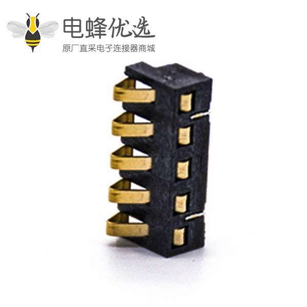 电池连接器弹片5芯镀金接PCB板2.5PH塑高3.5H
