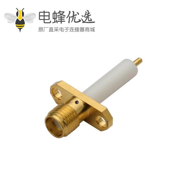 射频同轴SMA连接器母头 直式2孔法兰盘延长铁氟龙面板安装