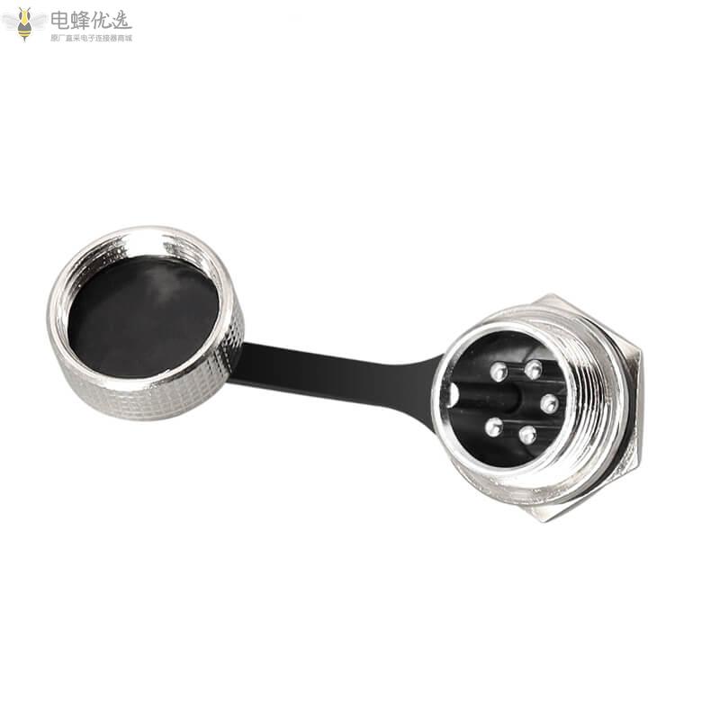 圆形航空连接器GX16公插座5芯5A125V防水焊线式带金属防尘盖IP67