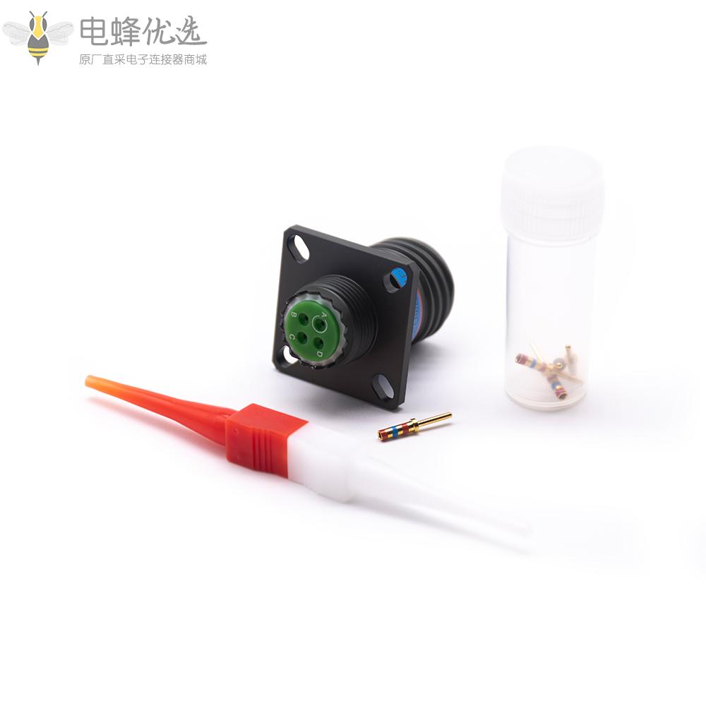 D38999工防连接器N键位11号壳体4芯方形法兰带针公座