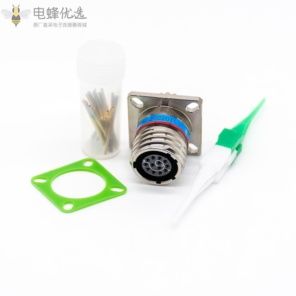 D38999连接器13芯11号壳体方形法兰带孔银色母插座