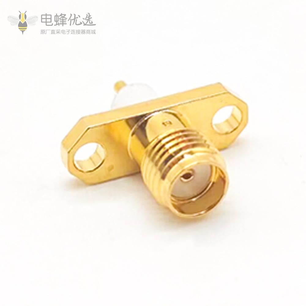 面板SMA PCB安装连接器2孔法兰母头直式焊板